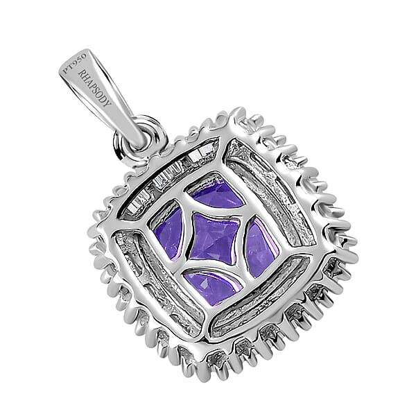 Rhapsody AAAA Tanzanite And E-F VS Diamond 2.40 Ctw Halo Pendant Without Chain In 950 Platinum