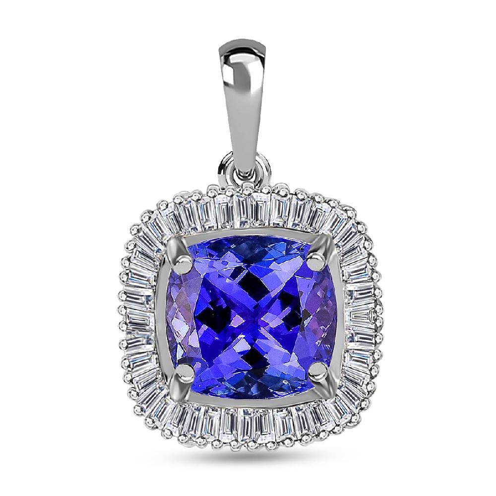 Rhapsody AAAA Tanzanite and E-F VS Diamond 2.40 ctw Halo Pendant without Chain in 950 Platinum