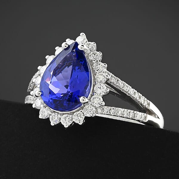 Rhapsody AAAA Tanzanite And E-F VS Diamond 2.70 Ctw Ring In 950 Platinum 6.75 Grams