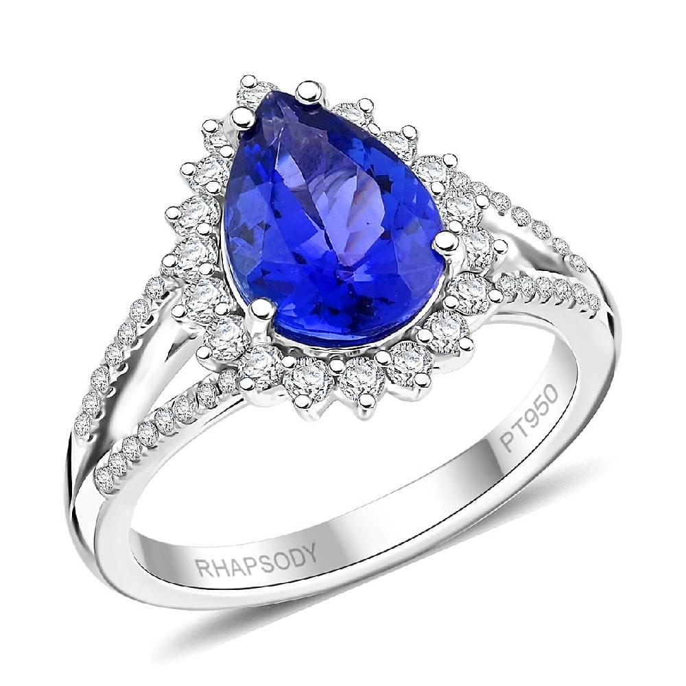 Rhapsody AAAA Tanzanite and E-F VS Diamond 2.70 ctw Ring in 950 Platinum 6.75 Grams
