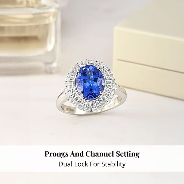 Rhapsody AAAA Tanzanite And E-F VS Diamond 3.25 Ctw Double Halo Ring In 950 Platinum 6.40 Grams