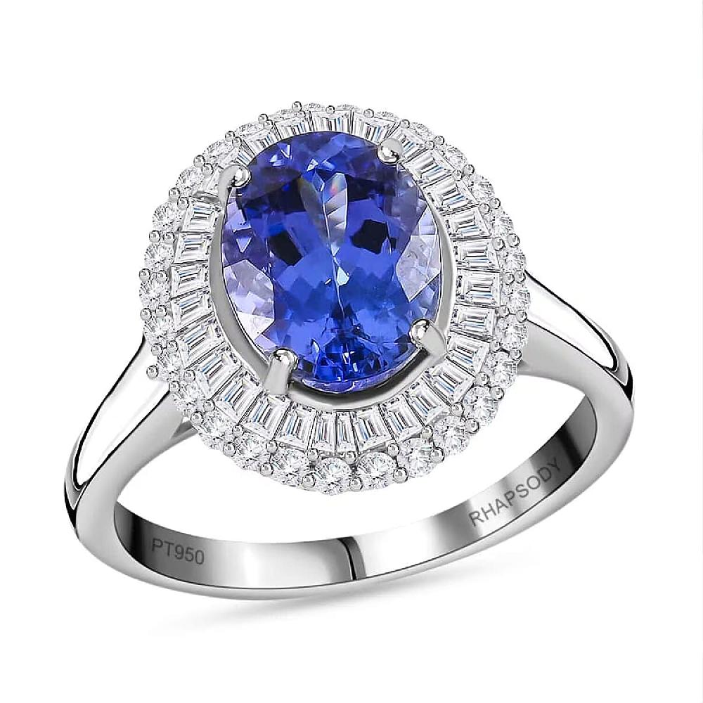 Rhapsody AAAA Tanzanite and E-F VS Diamond 3.25 ctw Double Halo Ring in 950 Platinum 6.40 Grams