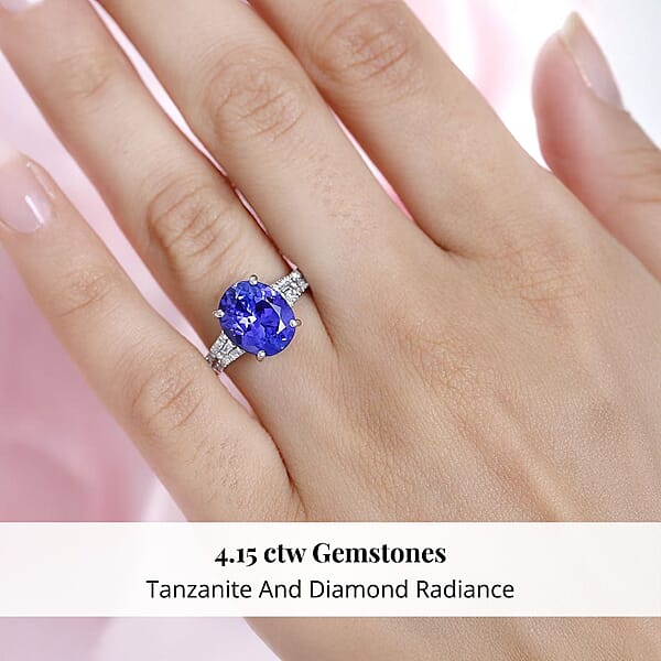 Rhapsody AAAA Tanzanite And E-F VS Diamond 4.15 Ctw Statement Ring In 950 Platinum 6.20 Grams