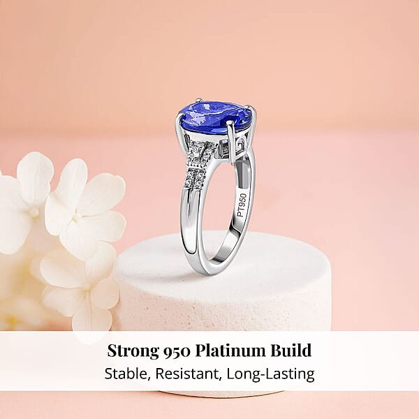 Rhapsody AAAA Tanzanite And E-F VS Diamond 4.15 Ctw Statement Ring In 950 Platinum 6.20 Grams