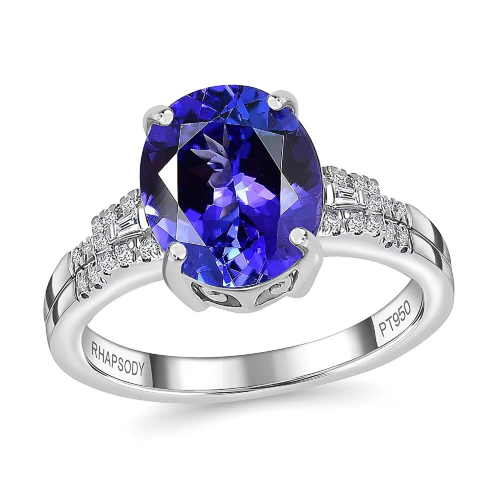 Rhapsody AAAA Tanzanite and E-F VS Diamond 4.15 ctw Statement Ring in 950 Platinum 6.20 Grams