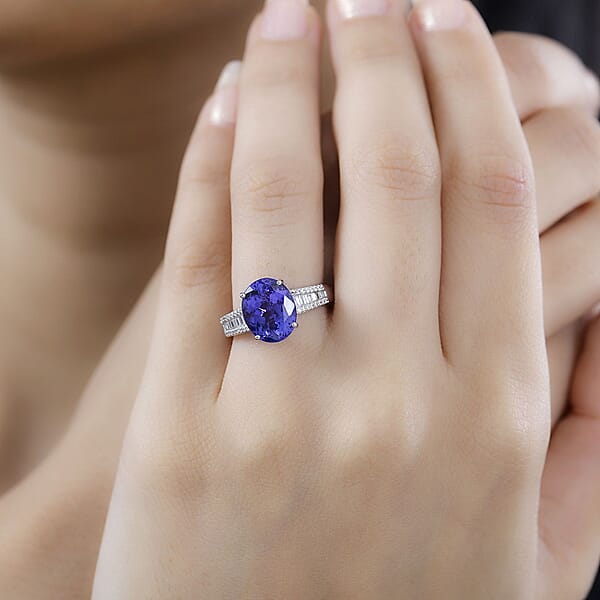 Rhapsody AAAA Tanzanite And E-F VS Diamond 4.25 Ctw Ring In 950 Platinum 6.50 Grams