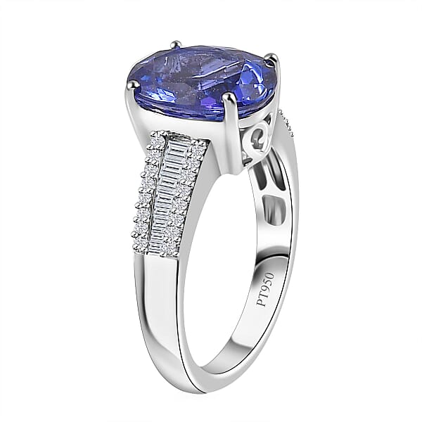 Rhapsody AAAA Tanzanite And E-F VS Diamond 4.25 Ctw Ring In 950 Platinum 6.50 Grams