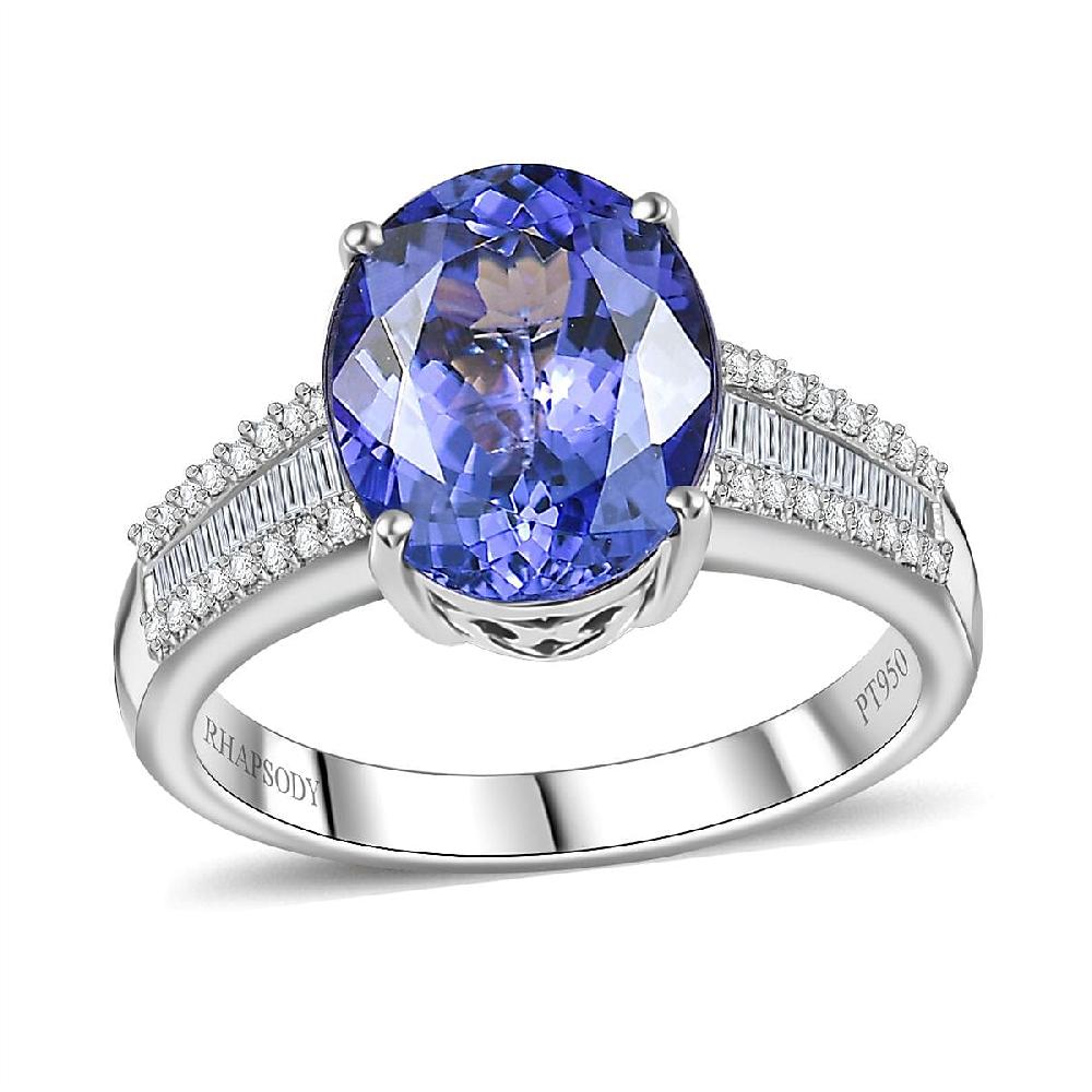 Rhapsody AAAA Tanzanite and E-F VS Diamond 4.25 ctw Ring in 950 Platinum 6.50 Grams