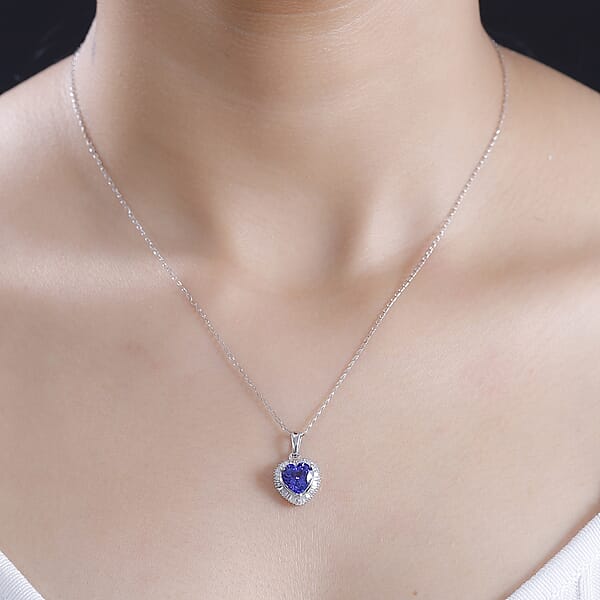 Rhapsody AAAA Tanzanite And E-F VS2 Diamond 2.30 Ctw Heart Shape Ballerina Pendant Necklace In 950 Platinum 4.70 Grams 20 Inches (Del. In 10-12 Days)