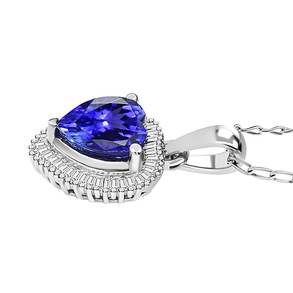 Rhapsody AAAA Tanzanite And E-F VS2 Diamond 2.30 Ctw Heart Shape Ballerina Pendant Necklace In 950 Platinum 4.70 Grams 20 Inches (Del. In 10-12 Days)