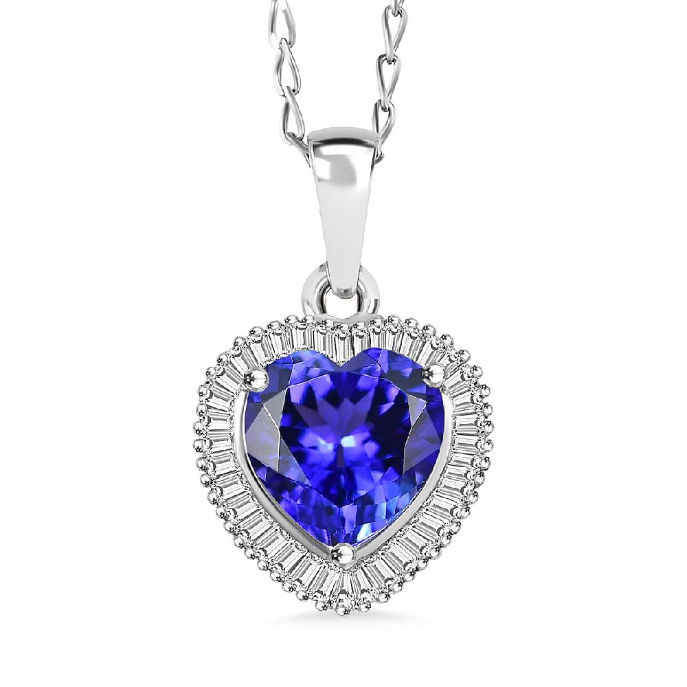 Rhapsody AAAA Tanzanite and E-F VS2 Diamond 2.30 ctw Heart Shape Ballerina Pendant Necklace in 950 Platinum 4.70 Grams 20 Inches (Del. in 10-12 Days)