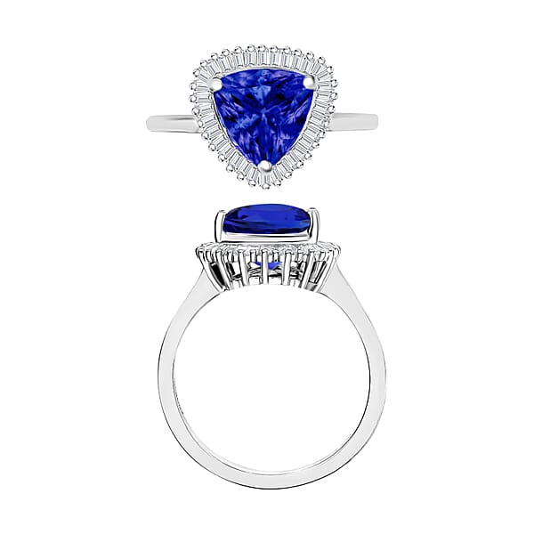 Rhapsody AAAA Tanzanite And E-F VS2 Diamond 2.50 Ctw Trillion Shape Ballerina Ring In 950 Platinum (Size 9.0) 4.50 Grams
