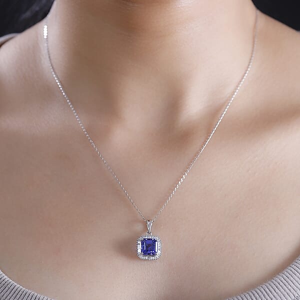 Rhapsody AAAA Tanzanite And E-F VS2 Diamond 2.84 Ctw Octagon Shape Ballerina Pendant Necklace In 950 Platinum 5.25 Grams 20 Inches