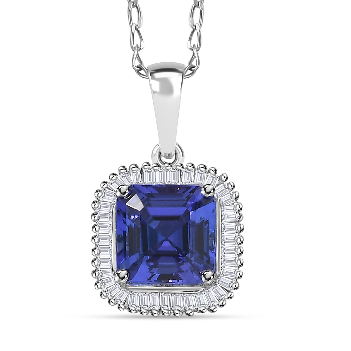 Rhapsody AAAA Tanzanite and E-F VS2 Diamond 2.84 ctw Octagon Shape Ballerina Pendant Necklace in 950 Platinum 5.25 Grams 20 Inches