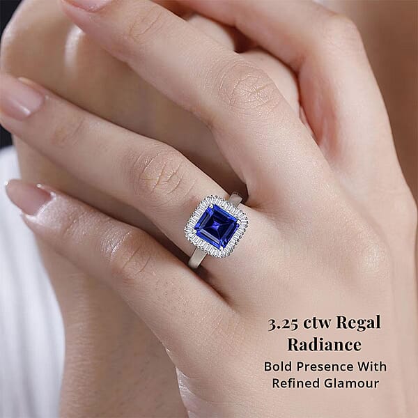 Rhapsody AAAA Tanzanite And E-F VS2 Diamond 3.25 Ctw Octagon Shape Ballerina Ring In 950 Platinum (Size 10.0) 5.80 Grams (Del. In 10-12 Days)