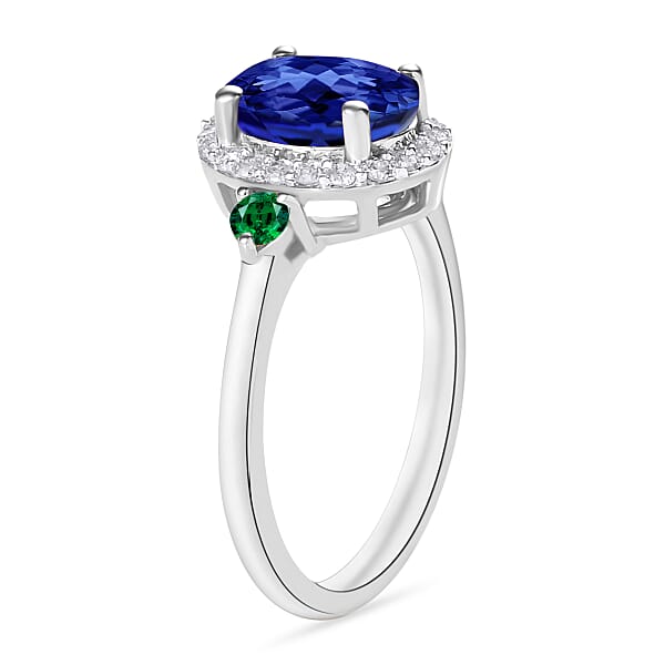Rhapsody AAAA Tanzanite Boyaca Colombian Emerald And E-F VS2 Diamond 1.70 Ctw Ring In 950 Platinum 5.30 Grams (Del. In 10-12 Days)