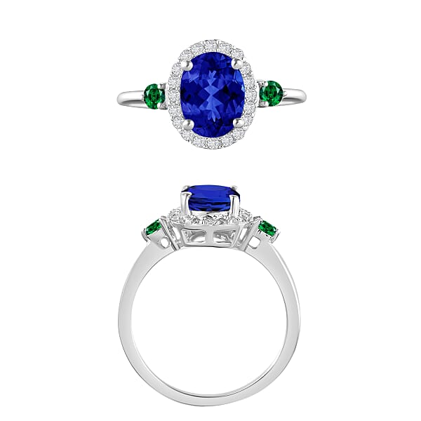 Rhapsody AAAA Tanzanite Boyaca Colombian Emerald And E-F VS2 Diamond 1.70 Ctw Ring In 950 Platinum 5.30 Grams (Del. In 10-12 Days)