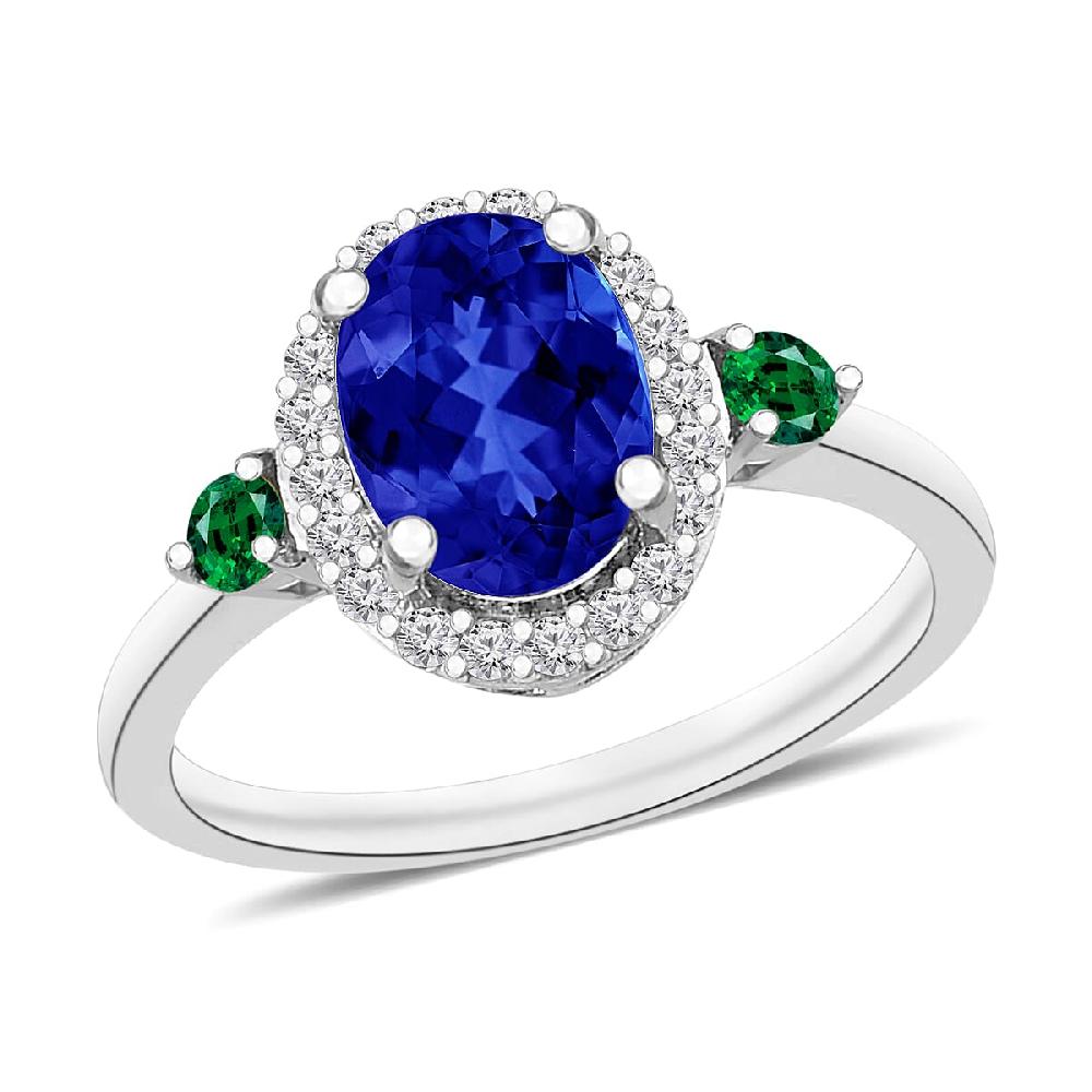 Rhapsody AAAA Tanzanite Boyaca Colombian Emerald and E-F VS2 Diamond 1.70 ctw Ring in 950 Platinum 5.30 Grams (Del. in 10-12 Days)