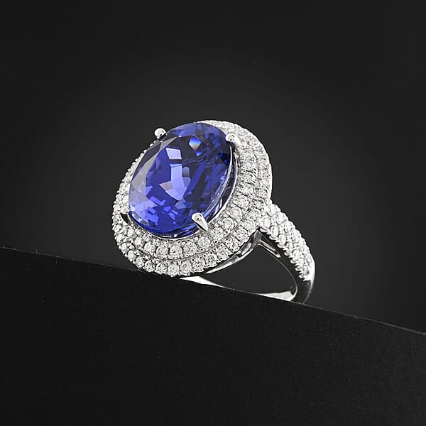 Rhapsody AAAA Tanzanite Diamond Halo Ring In 950 Platinum 9.50 Ctw