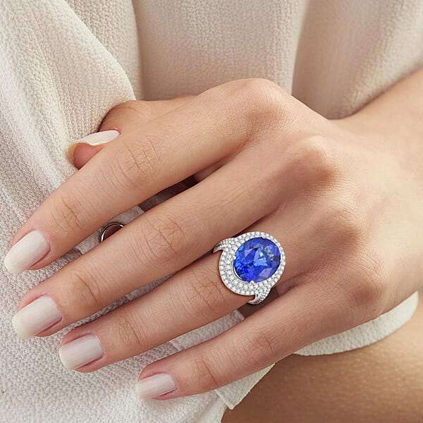 Rhapsody AAAA Tanzanite Diamond Halo Ring In 950 Platinum 9.50 Ctw