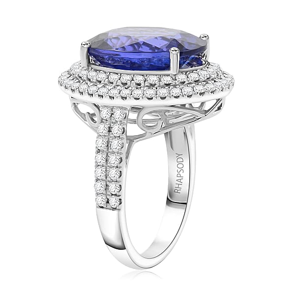 Rhapsody AAAA Tanzanite Diamond Halo Ring In 950 Platinum 9.50 Ctw