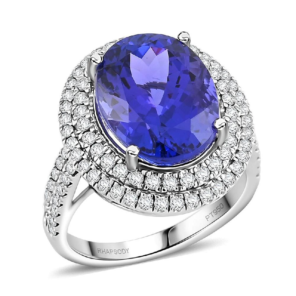 Rhapsody AAAA Tanzanite Diamond Halo Ring in 950 Platinum 9.50 ctw