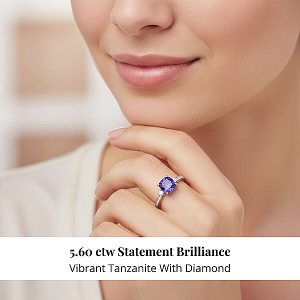 Rhapsody AAAA Tanzanite Diamond Ring In 950 Platinum 4.61 Ctw