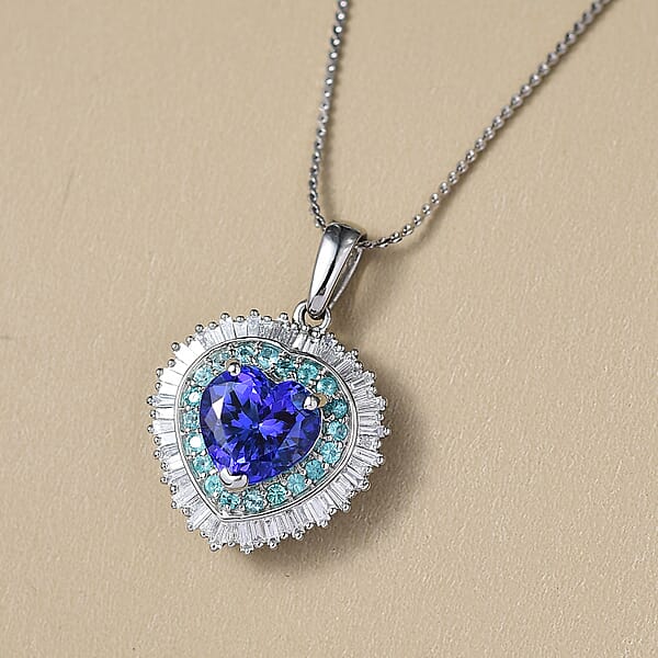 Rhapsody AAAA Tanzanite Paraiba Tourmaline And Diamond Pendant Necklace In 950 Platinum 2.60 Ctw (20 Inches)