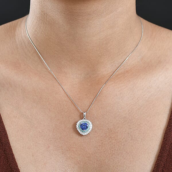 Rhapsody AAAA Tanzanite Paraiba Tourmaline And Diamond Pendant Necklace In 950 Platinum 2.60 Ctw (20 Inches)
