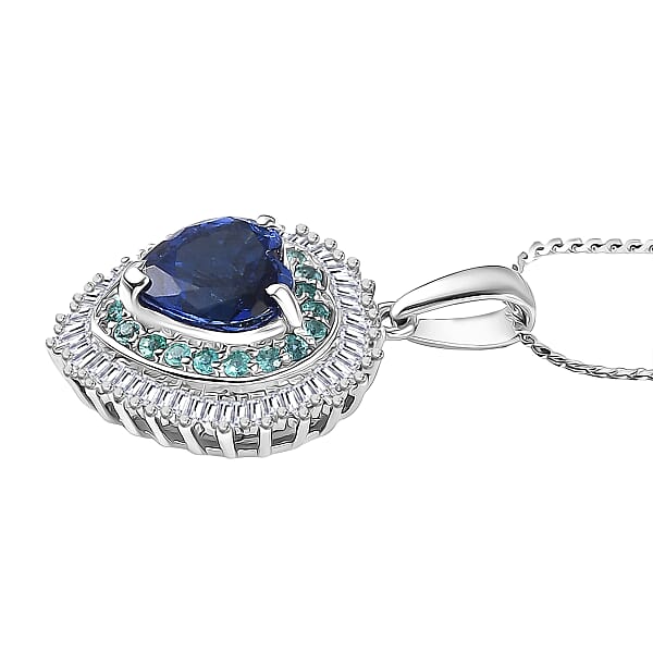 Rhapsody AAAA Tanzanite Paraiba Tourmaline And Diamond Pendant Necklace In 950 Platinum 2.60 Ctw (20 Inches)