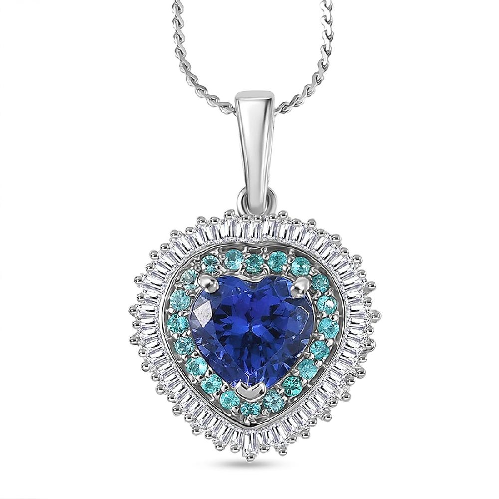Rhapsody AAAA Tanzanite Paraiba Tourmaline and Diamond Pendant Necklace in 950 Platinum 2.60 ctw (20 Inches)