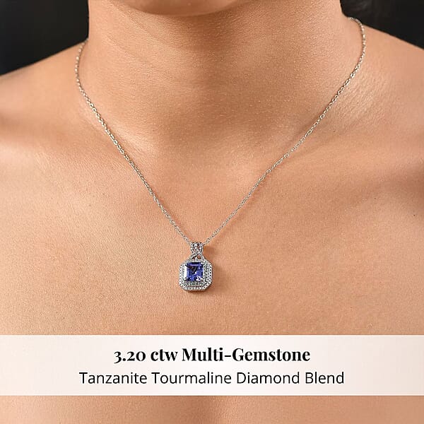 Rhapsody AAAA Tanzanite Paraiba Tourmaline And E-F VS Diamond 3.20 Ctw Midnight Deco Pendant Necklace In 950 Platinum 20 Inches