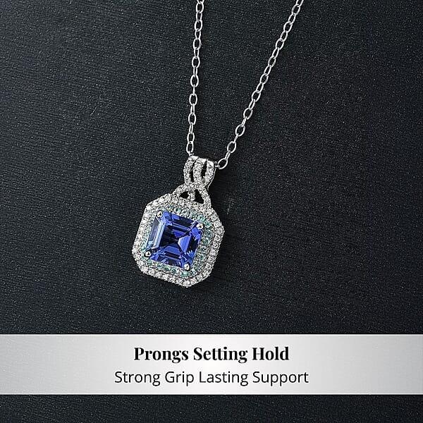 Rhapsody AAAA Tanzanite Paraiba Tourmaline And E-F VS Diamond 3.20 Ctw Midnight Deco Pendant Necklace In 950 Platinum 20 Inches
