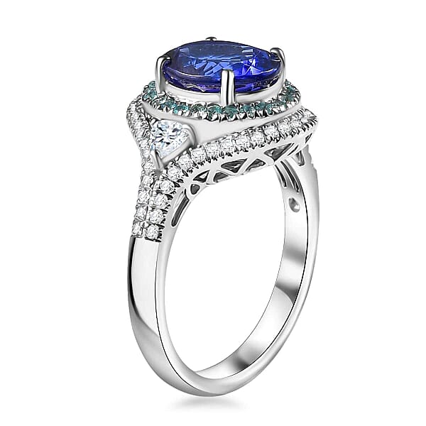 Rhapsody AAAA Tanzanite Paraiba Tourmaline And E-F VS2 Diamond 3.70 Ctw Ring In 950 Platinum 8.60 Grams