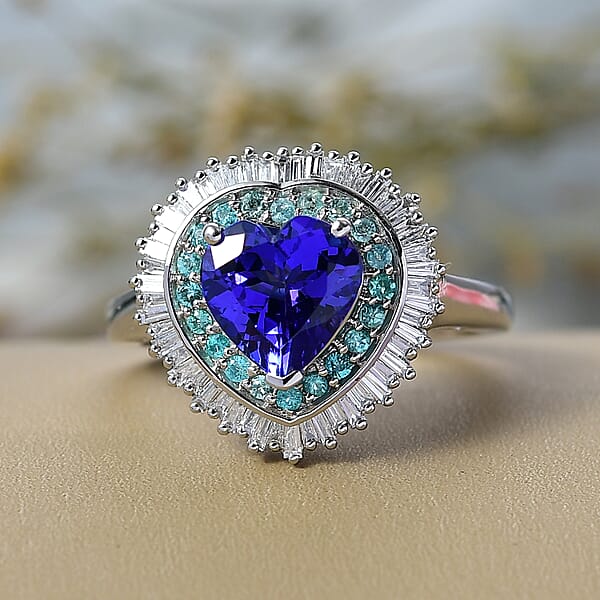Rhapsody AAAA Tanzanite Paraiba Tourmaline Diamond Ring In 950 Platinum 2.60 Ctw