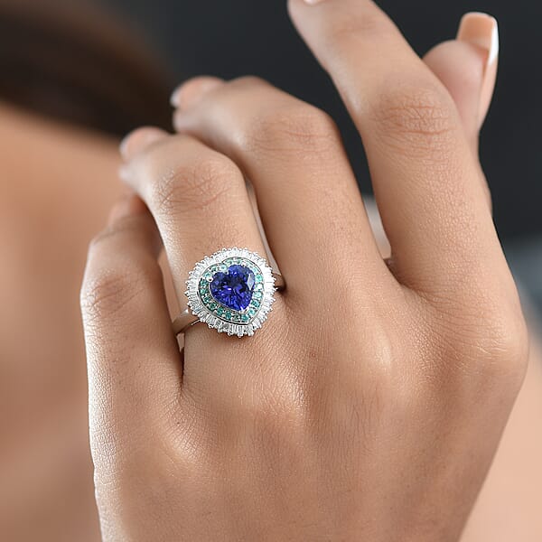 Rhapsody AAAA Tanzanite Paraiba Tourmaline Diamond Ring In 950 Platinum 2.60 Ctw