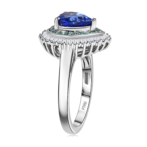Rhapsody AAAA Tanzanite Paraiba Tourmaline Diamond Ring In 950 Platinum 2.60 Ctw