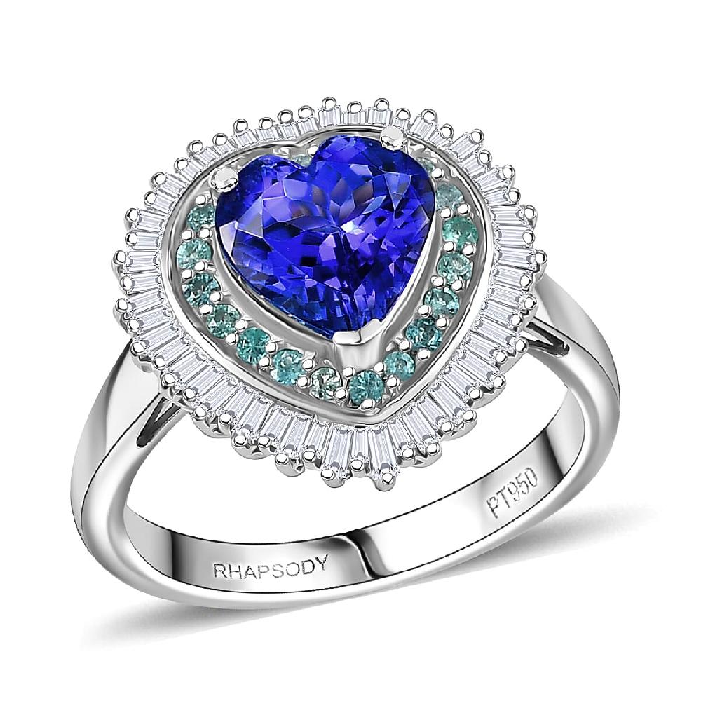 Rhapsody AAAA Tanzanite Paraiba Tourmaline Diamond Ring in 950 Platinum 2.60 ctw