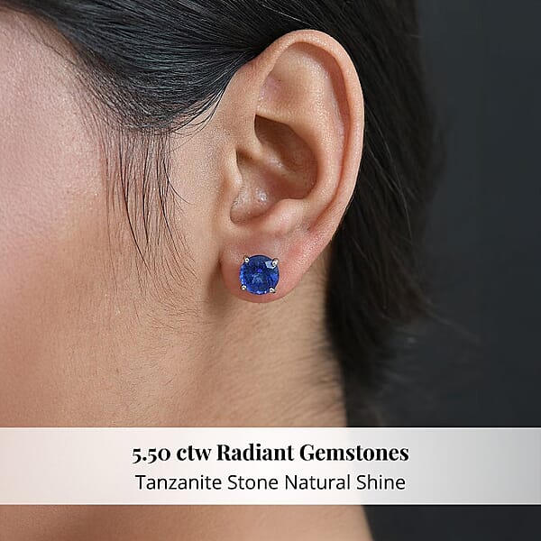Rhapsody AAAA Tanzanite Solitaire Stud Earrings In 950 Platinum 5.50 Ctw