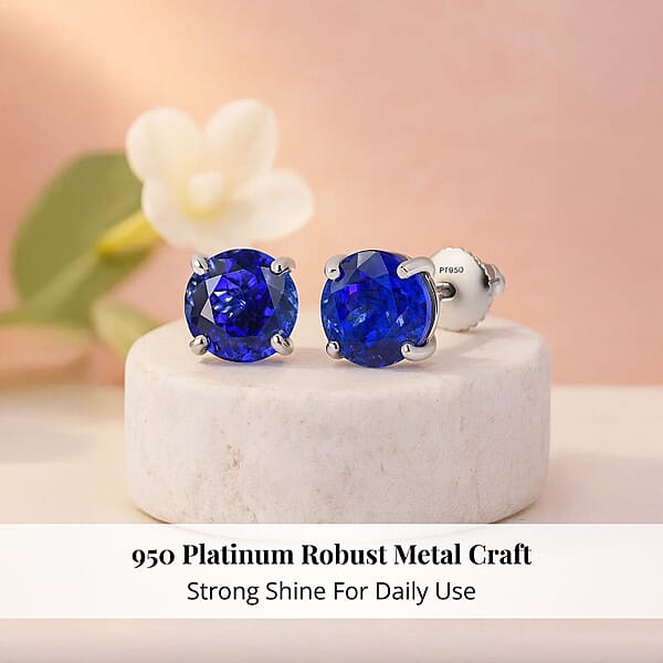 Rhapsody AAAA Tanzanite Solitaire Stud Earrings In 950 Platinum 5.50 Ctw