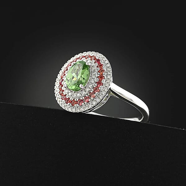 Rhapsody AAAA Tsavorite Garnet Padparadscha Sapphire And E-F VS Diamond 1.75 Ctw Ring In 950 Platinum 8 Grams