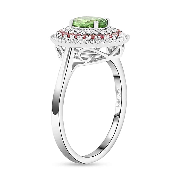 Rhapsody AAAA Tsavorite Garnet Padparadscha Sapphire And E-F VS Diamond 1.75 Ctw Ring In 950 Platinum 8 Grams