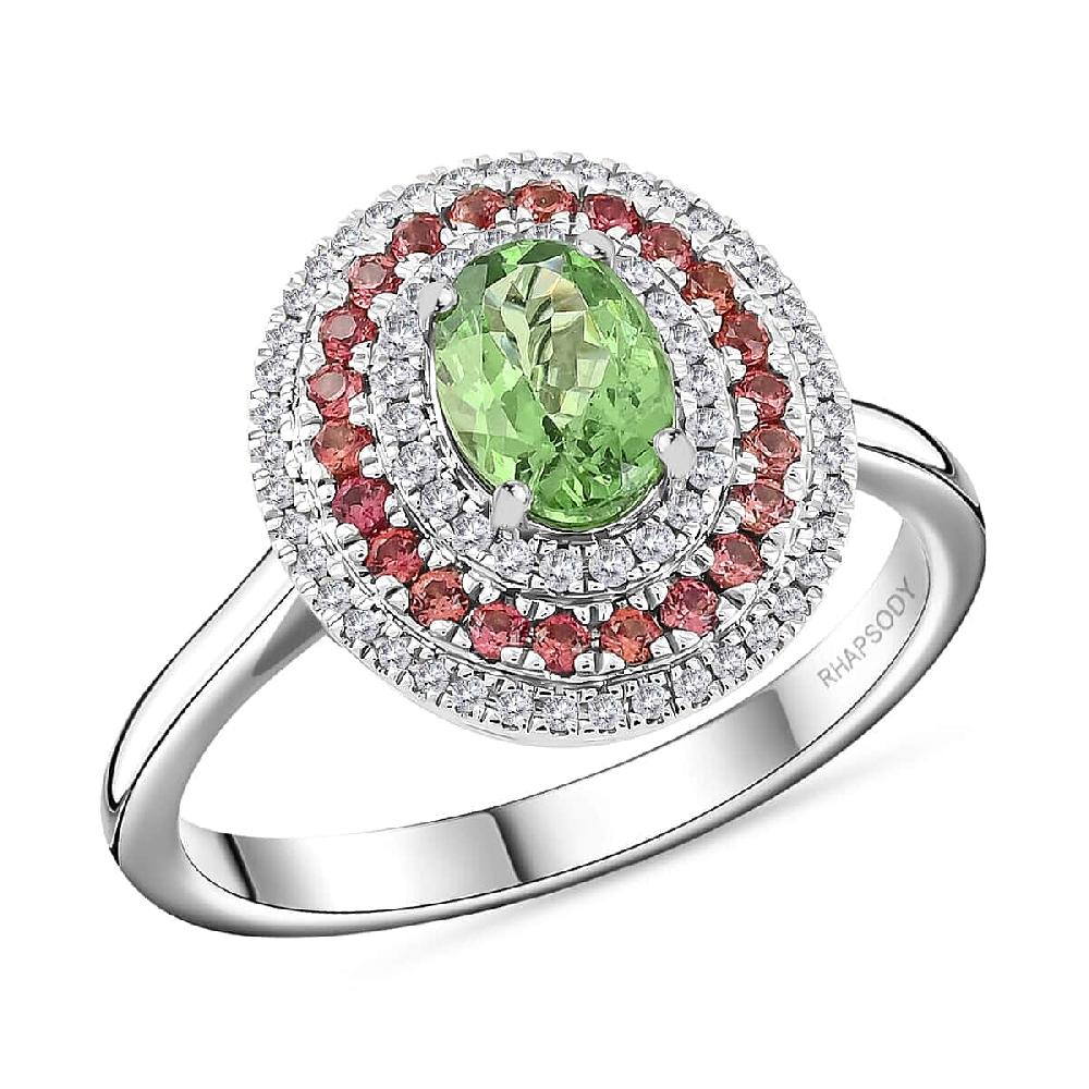 Rhapsody AAAA Tsavorite Garnet Padparadscha Sapphire and E-F VS Diamond 1.75 ctw Ring in 950 Platinum 8 Grams