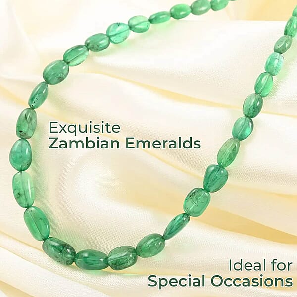 Rhapsody AAAA Zambian Emerald Beaded Necklace Graduated Single Strand Beaded Necklace 18 Inch Necklace In 950 Platinum 60.00 Ctw