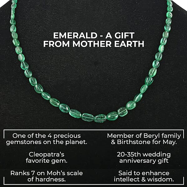 Rhapsody AAAA Zambian Emerald Beaded Necklace Graduated Single Strand Beaded Necklace 18 Inch Necklace In 950 Platinum 60.00 Ctw
