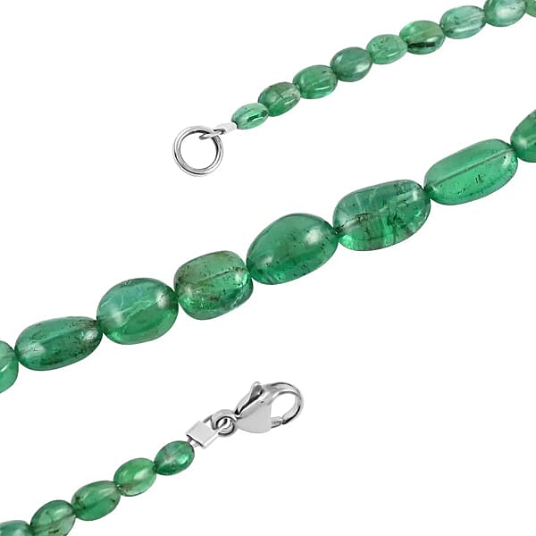 Rhapsody AAAA Zambian Emerald Beaded Necklace Graduated Single Strand Beaded Necklace 18 Inch Necklace In 950 Platinum 60.00 Ctw