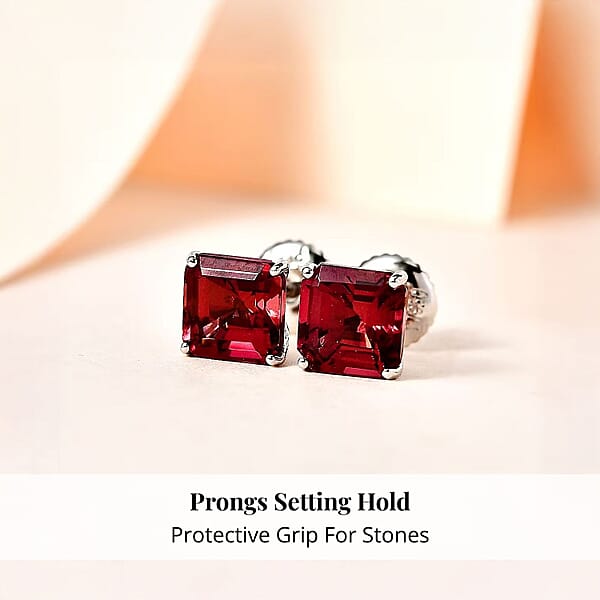 Rhapsody Asscher Cut AAAA Ouro Fino Rubellite 2.40 Ctw Solitaire Stud Earrings In 950 Platinum