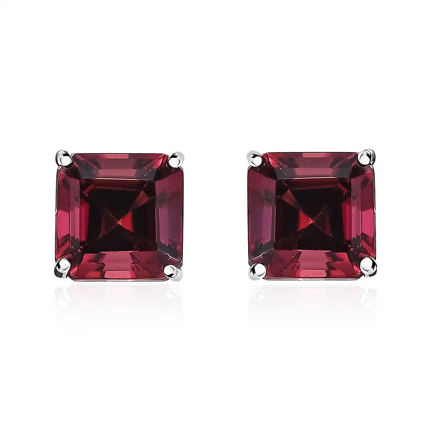 Rhapsody Asscher Cut AAAA Ouro Fino Rubellite 2.40 ctw Solitaire Stud Earrings in 950 Platinum