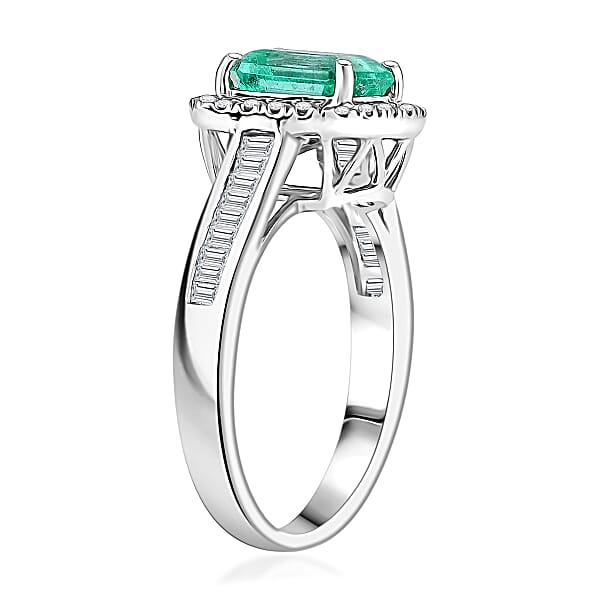 Rhapsody Boyaca Colombian Emerald And E-F VS Diamond 2.20 Ctw Halo Ring In 950 Platinum 7.50 Grams
