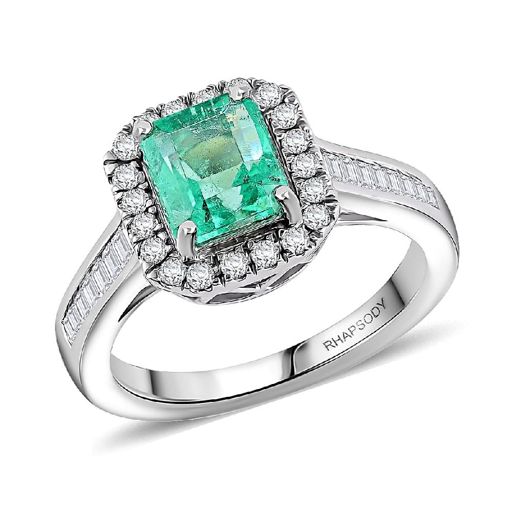 Rhapsody Boyaca Colombian Emerald and E-F VS Diamond 2.20 ctw Halo Ring in 950 Platinum 7.50 Grams